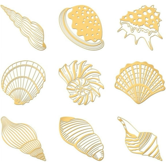 9pcs 1.6x1.6 Inch Ocean Theme Stickers Sea Shell Stickers Self Adhesive Gold Metal Stickers Conch Metal Stickers for Scrapbooks DIY Crafts Phone Decoration for DIY