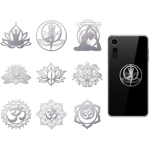 9pcs 1.6x1.6 Inch Silver Metal Stickers Pattern Metal Stickers Self Adhesive Sticker Lotus Epoxy Sticker for DIY Scrapbooks Epoxy Resin Decoration