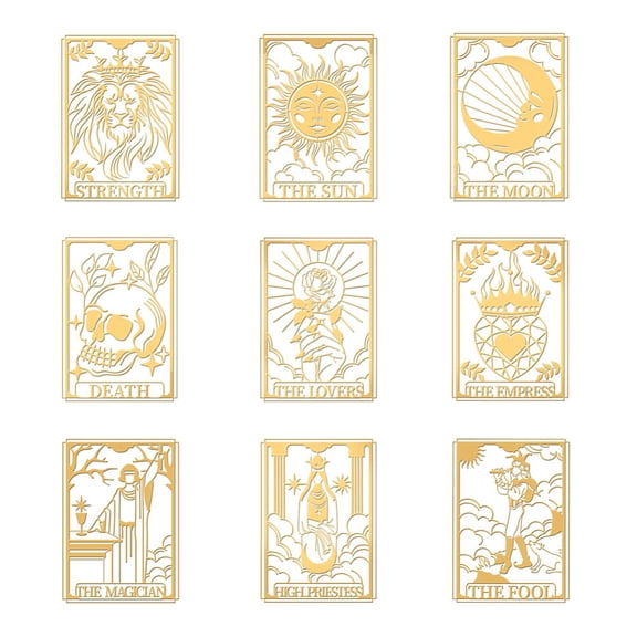 9pcs 1.6x1.6 Inch Tarot Theme Stickers Spiritual Stickers Magic Self Adhesive Gold Metal Stickers Divination Metal StickersDIY