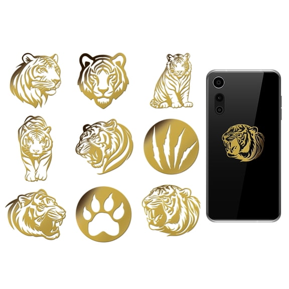 9pcs 1.6x1.6 Inch Tiger Silhouette Metal Stickers Metal Gold Stickers Self-Adhesive Picture Stickers Self Adhesive Gold Stickers Decorate Sticker