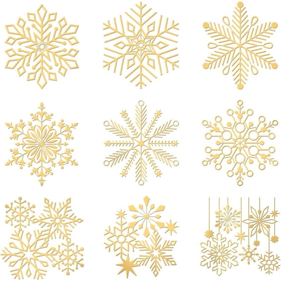 9pcs 1.6x1.6 Inch Winter Theme Stickers Snowflake Pattern Sticker Self Adhesive Gold Stickers Metal Gold Stickers for Scrapbooks DIY Resin Crafts Phone Water Bottle Decoration