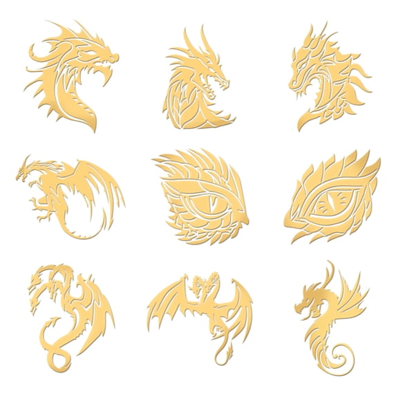 9pcs 1.6x1.6 inch Golden Metal Dragon Self Adhesive Cupid Loving Stickers Golden Epoxy Stickers for DIY Scrapbooks Epoxy Resin Art Crafts