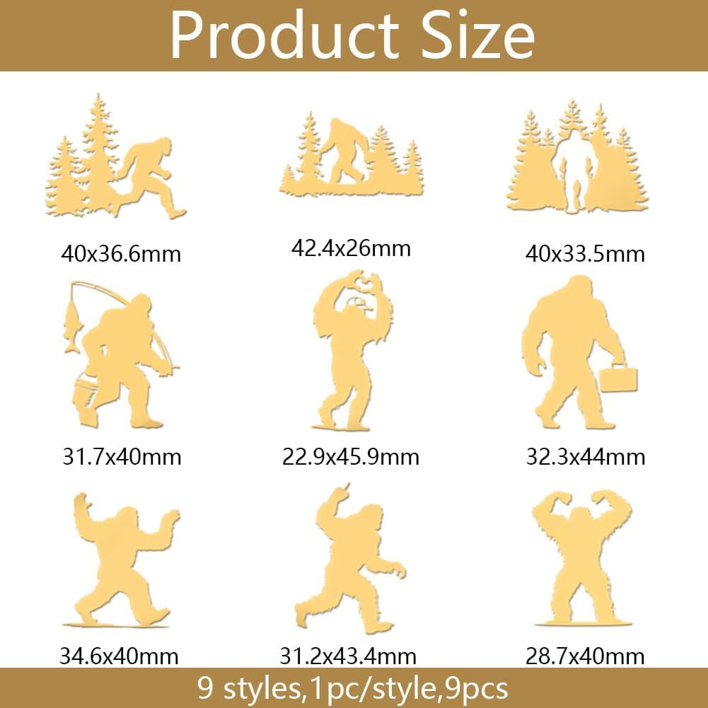 9pcs 1.6x1.6 inch Golden Metal Stickers Bigfoot Metal Sticker Tree Fish ...
