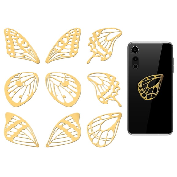 9pcs 1.6x1.6 inch Golden Metal Stickers Butterfly Wings Metal Sticker Self Adhesive Stickers Animal Theme Epoxy Sticker