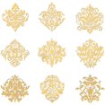 9pcs 1.6x1.6 inch Golden Metal Stickers Damask Flower Stickers Self