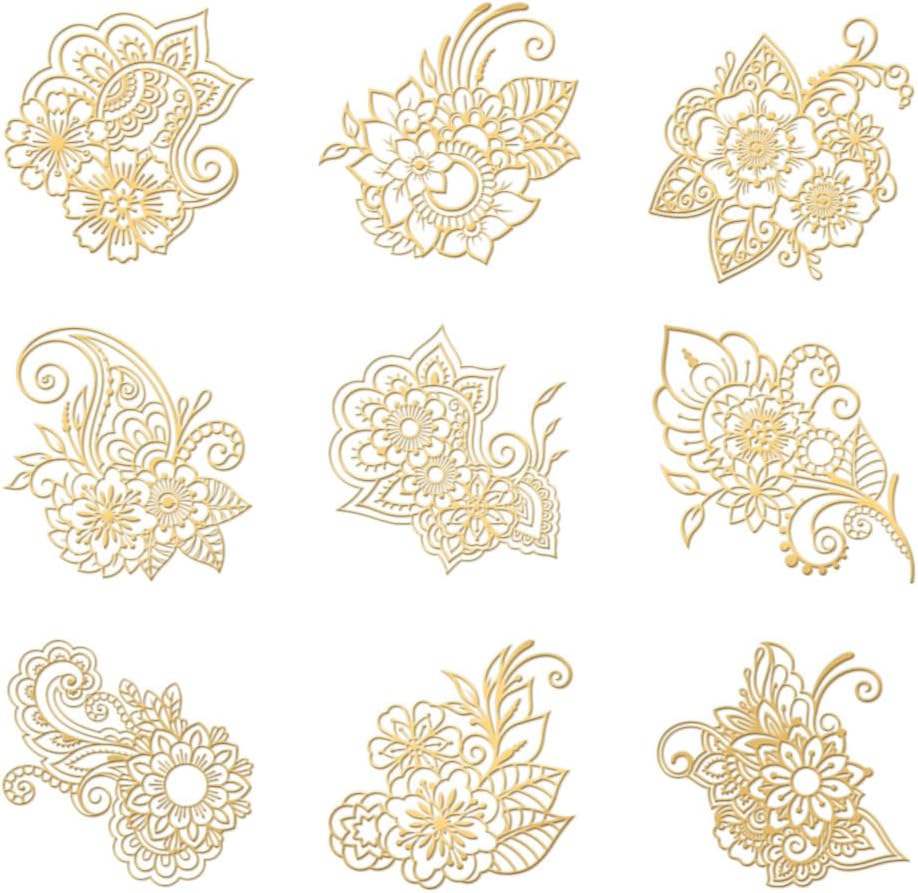 9pcs 1.6x1.6 inch Golden Metal Stickers Flower Stickers Self Adhesive ...