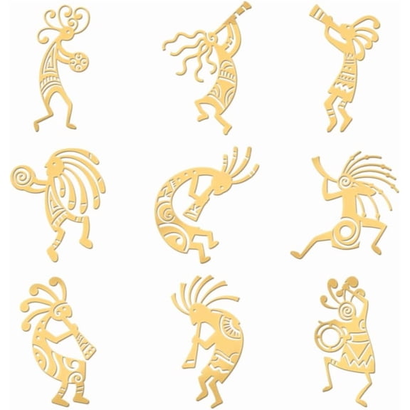 9pcs 1.6x1.6 inch Golden Metal Stickers Kokopelli Tribe Stickers Self Adhesive Energy Stickers Indian Totem Golden Epoxy Stickers for DIY Scrapbooks Epoxy Resin Decoration