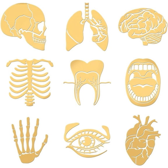 9pcs 1.6x1.6 inch Human Body Pattern Stickers Self Adhesive Metal Stickers Heart Stickers Golden Epoxy Stickers