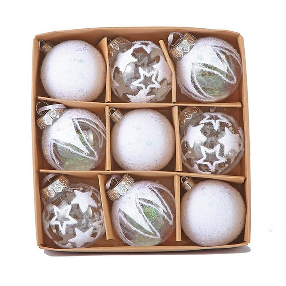 9pcs 2.36" Christmas Ball Ornaments Shatterproof Clear Large Plastic Hanging Ball Decorative Baubles Set with Stuffed Delicate Decorations