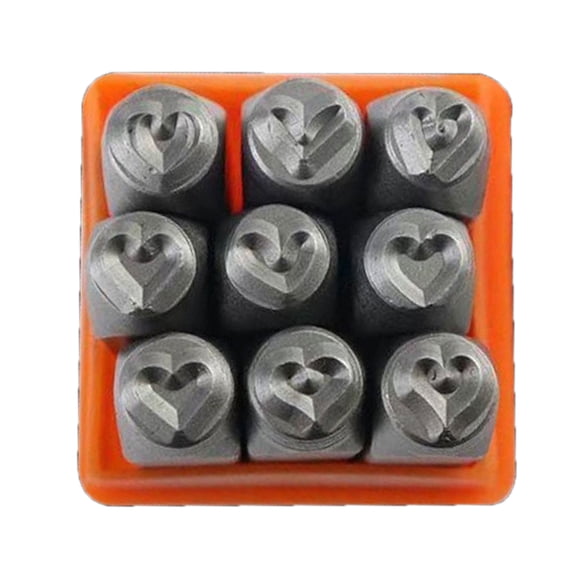 9pcs 3/6mm Metal Stamping Steel Stamp Heart Shaped Pressing Tool for Leather Jewelry Making Stamp Metal Stamp