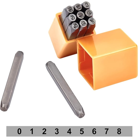 9pcs 4.5mm Number Stamp Set Carbon Steel Punch Set Numbers 0-8 Leather Craft Stamp Jewelry Metal Stamping Tools for Imprinting Metal Wood Plastic Leather