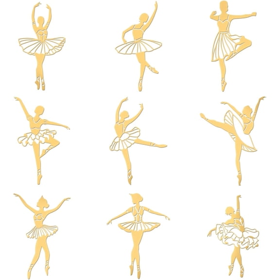 9pcs 4x4cm Metal Stickers Ballet Pattern Decorate Sticker Self Adhesive Golden Stickers Geometry Sticker for Scrapbooking DIY Resin Crafts Phone & Water Bottle Decoration
