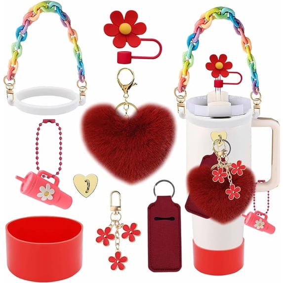 9pcs Accessories Set for Stanley Cup, Including Bottle Handle Strap, Straw Covers, Boot, Keychains, Lip Balm Sleeve and Mini Handle Charm, Fits 20/30/40 oz Stanley Tumblers