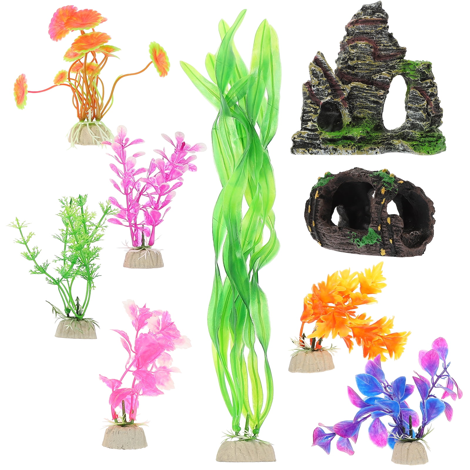 9pcs Aquarium Fake Plant Betta Fish Tank Plant Fish Tank Artificial