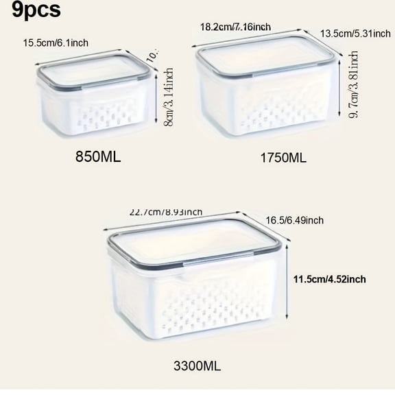 9pcs BPA-Free Immune Plastic Food Storage Container Set with Drain Basket and Lids - Leakproof, Fridge-Safe, Reusable Multi-Purpose Kitchen Organizer for Fruits, Vegetables, and Food, Christmas