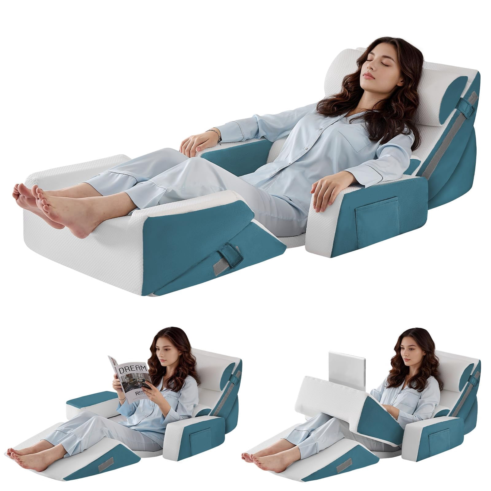 9pcs Bed Wedge Pillow Set For Sleeping  And Leg Foam Body Triangle Adjustable Support - Acid Reflux Pillows Navy