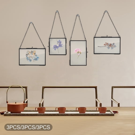 9pcs Black Brass Glass 6x4 Inch Rack Embossed Specimen Frame Wall Display Frame