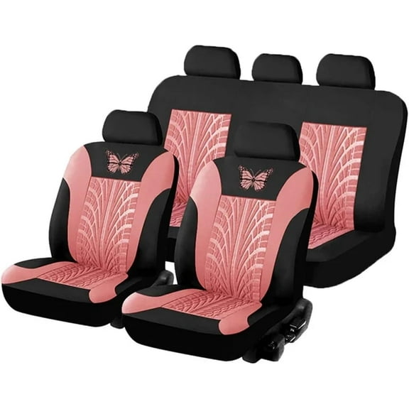 9pcs Car Seat Cover Set Butterfly-Pattern Universal Car Seat Cover Full Set Auto Seat Cover Car Styling Interior Accessories(Red 9pcs)