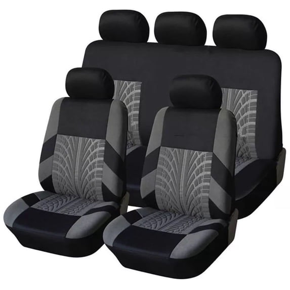 9pcs Car Seat Covers Full Set Front Split Rear Bench For Car Universal Cloth SUV Sedan Van Automotive Interior Covers Gray
