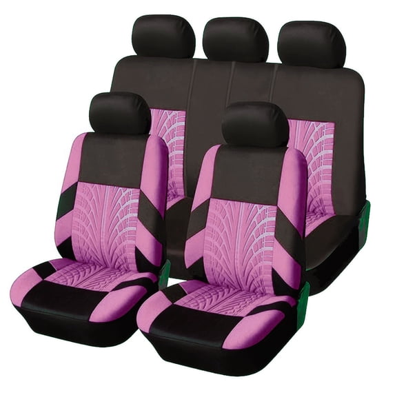 9pcs Car Seat Covers Full Set Front Split Rear Bench For Car Universal Cloth SUV Sedan Van Automotive Interior Covers Pink
