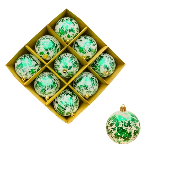 9pcs Christmas Ball Ornaments, 3.15 Inch Plastic Shatterproof Baubles with Glitter and Hand-Painted Designs, Hanging Holiday Tree Decorations in Assorted Colors