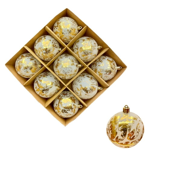 9pcs Christmas Ball Ornaments, 3.15 Inch Plastic Shatterproof Baubles with Glitter and Hand-Painted Designs, Hanging Holiday Tree Decorations in Assorted Colors
