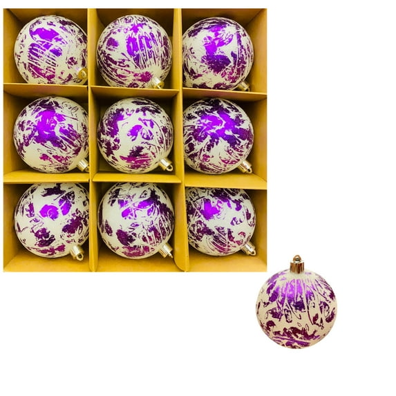 9pcs Christmas Ball Ornaments, 3.15 Inch Plastic Shatterproof Baubles with Glitter and Hand-Painted Designs, Hanging Holiday Tree Decorations in Assorted Colors