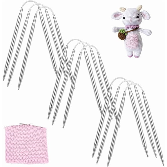 9pcs Circular Knitting Needles Set 3 Sizes Stainless Steel Circular Knitting Needles 9 Inch Length Round Needles for DIY Handmade Socks Hats Crocheting Animals