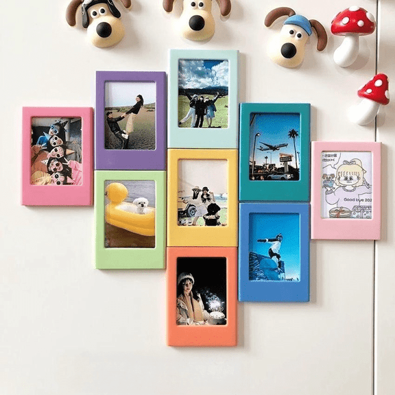 9pcs Colorful 3-inch photo frame for instant photos, fridge magnet, office, kitchen, bedroom decoration in macaron colors