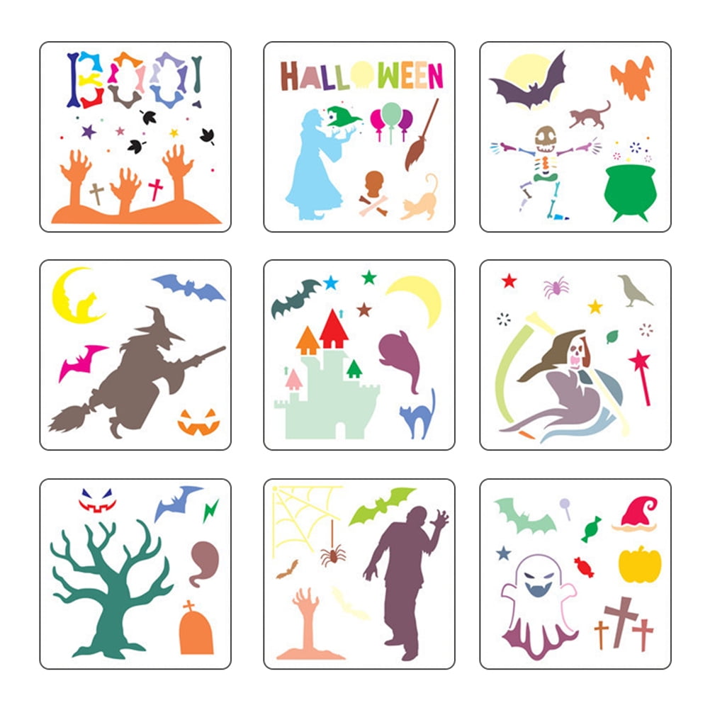 9pcs Creative Halloween Stencil Painting Templates Drawing Hollow ...