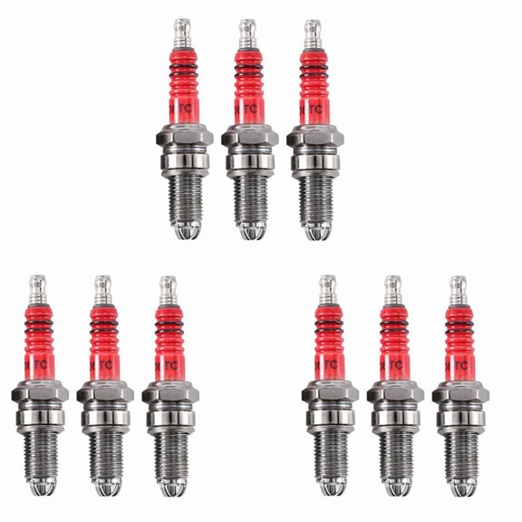 9pcs D8TC 3 Electrode , Racing with 3 Electrode for CG 125 150 200cc CF250 Scooter,9 x Spark Plugs,red