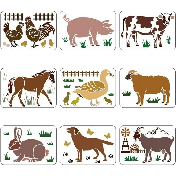 9pcs Farm Animal Stencil 11.7x8.3 inch Farmhouse Stencils Poultry Animal Drawing Stencil Animals Template for Painting on Walls Canvas Wood Tile Paper Floor for DIY