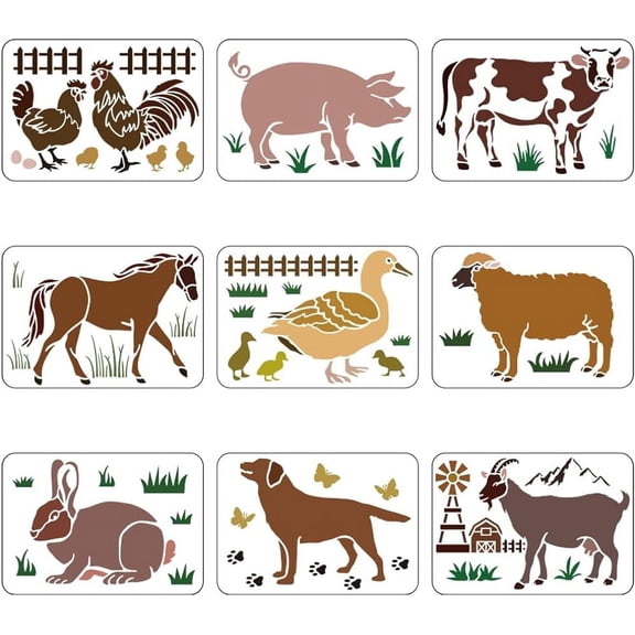 9pcs Farm Animal Stencil Farmhouse Stencils Poultry Animal Drawing Stencil