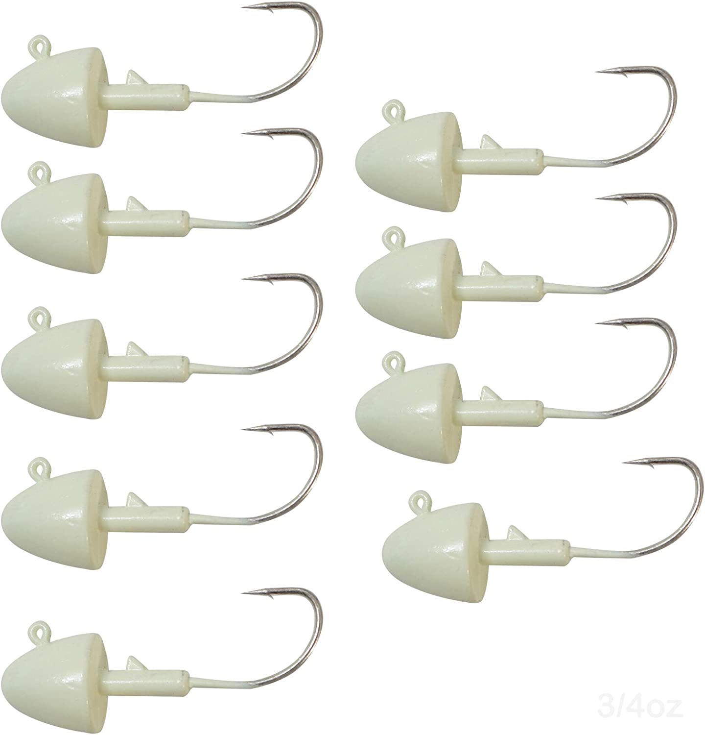 9pcs Fish WOW!® 3/4oz Shad Jighead Glow Bullet Jig Heads - Glow in The Dark