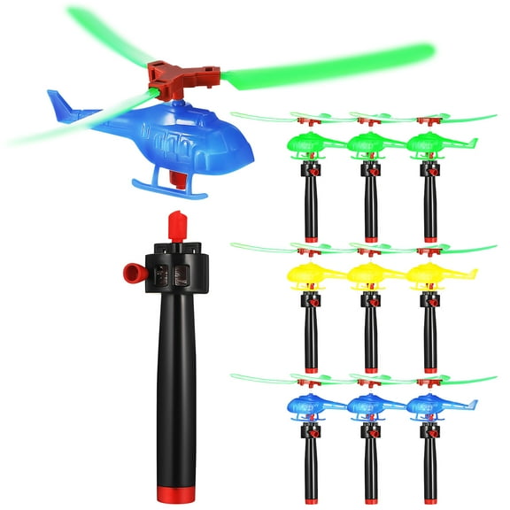 9pcs Flying Helicopter Toys Pull String Flying Toys Helicopter Figures Launchers Outdoor Flying Toys Party Favors