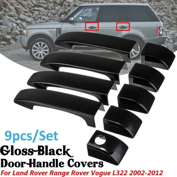 9pcs Gloss Black Door Handle Covers Trim For Land Rover Range Rover L322 2002 2003 2004 2005 2006 2007 2008 2009 2010 2011 2012