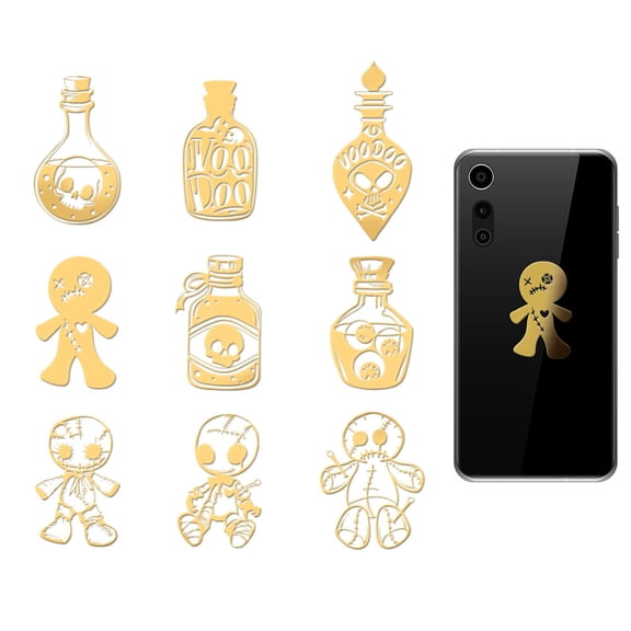 9pcs Golden Metal Stickers 1.6x1.6 Inch Voodoo Metal Stickers Potion Bottle Self Adhesive Sticker Epoxy Sticker for DIY Scrapbooks Epoxy Resin