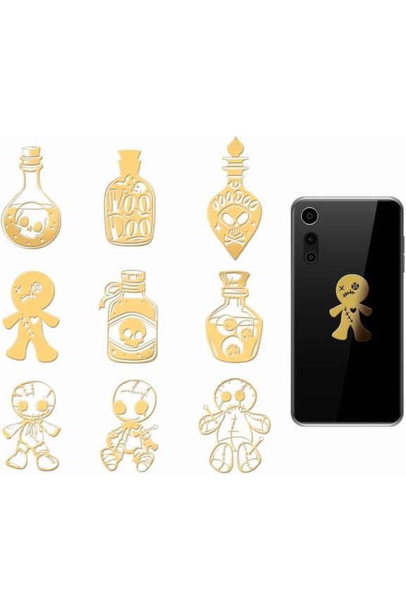 9pcs Golden Metal Stickers 1.6x1.6 Inch Voodoo Metal Stickers Potion Bottle Self Adhesive Sticker Epoxy Sticker