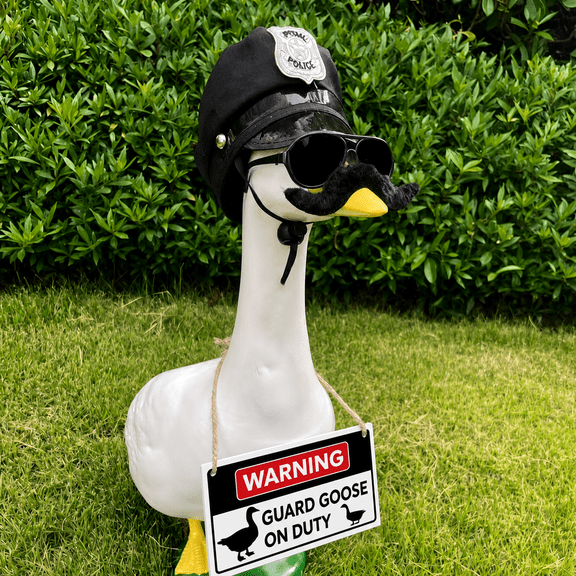 Porch Goose Outfit for 17 and 23-inch Lawn Statue, 9-Piece Police Costume Set with Hat, Eyeglasses and Guard Goose on Duty Sign, Outdoor Garden Decor