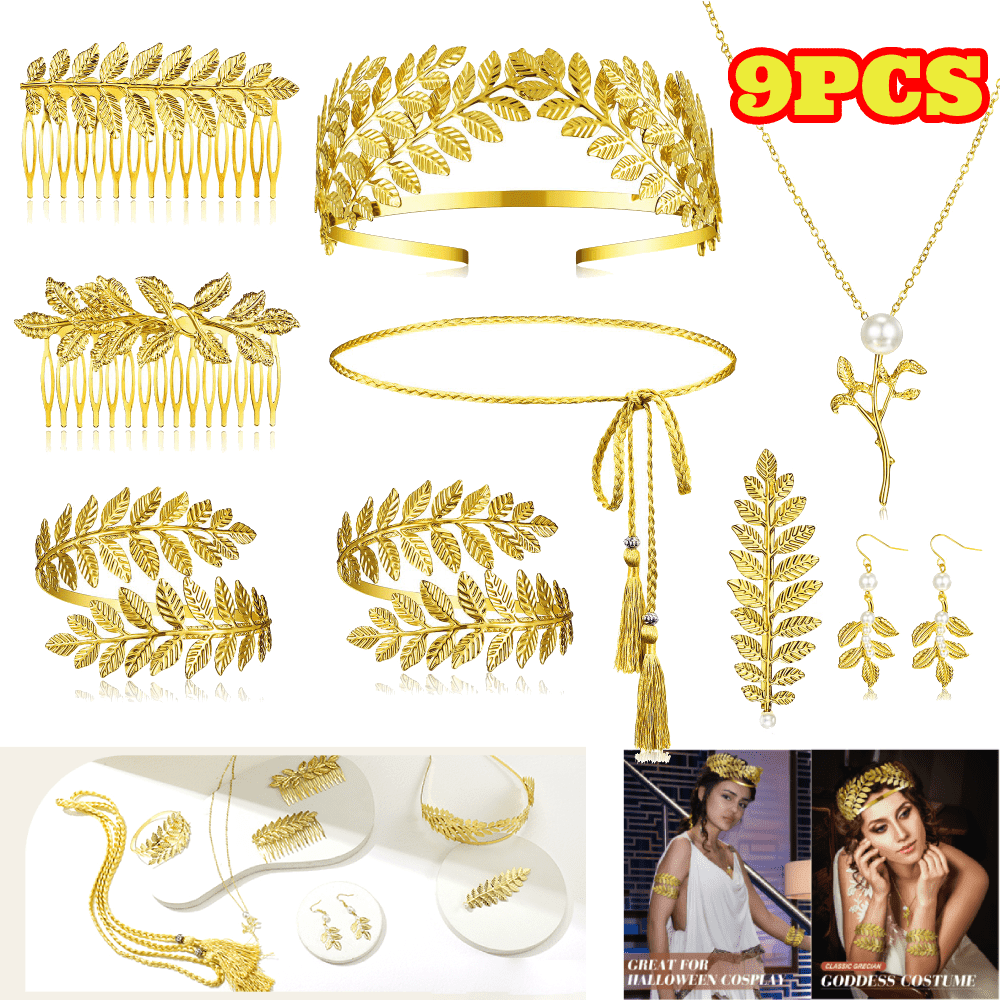 Greek Goddess Costume Accessories Set Leaf Crown Earrings Belt Cosplay Women Amazon.com: Cindeer 8 Pcs Greek Goddess Costume Accessories  main image 3