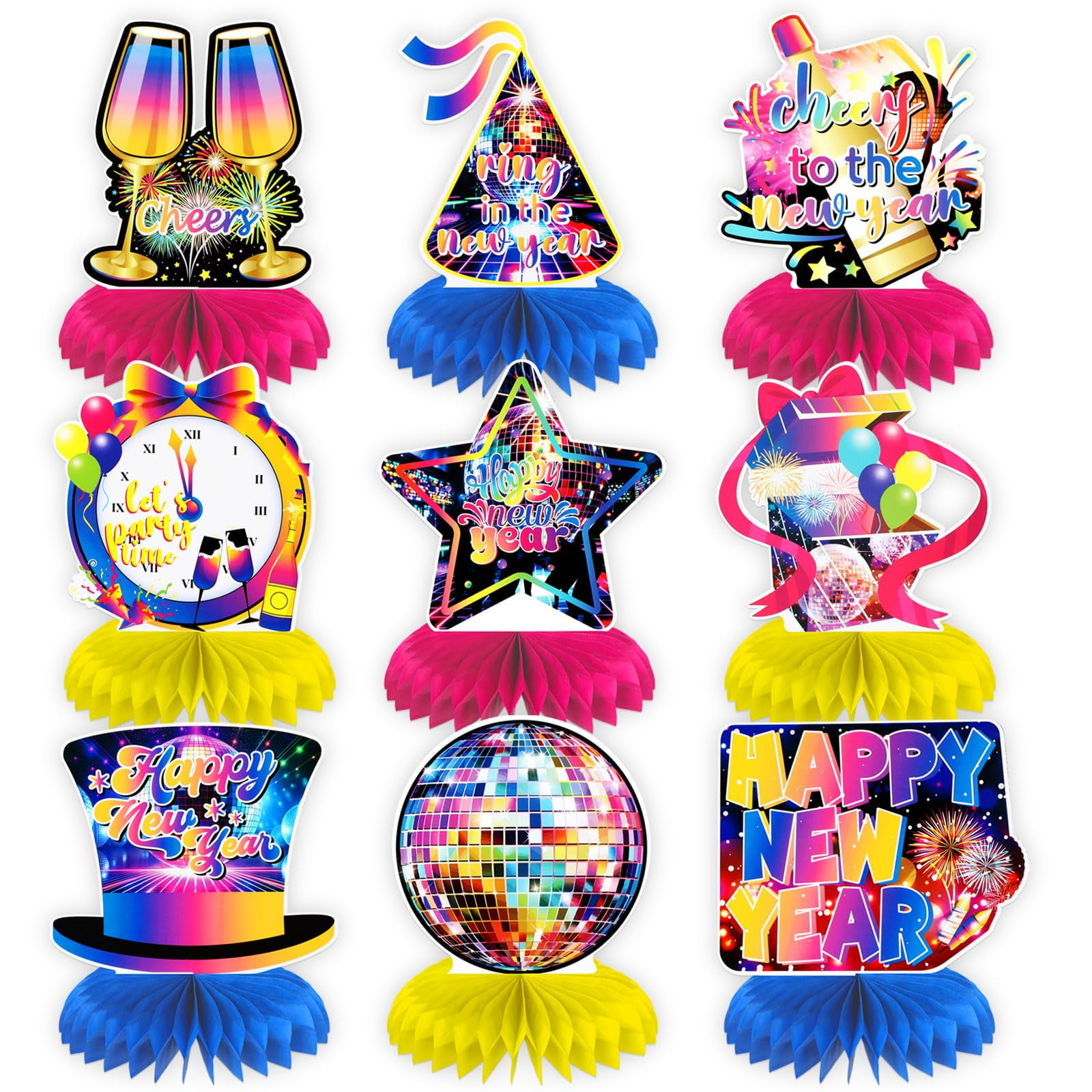 9pcs Happy New Year Centerpieces, New Year Decoration