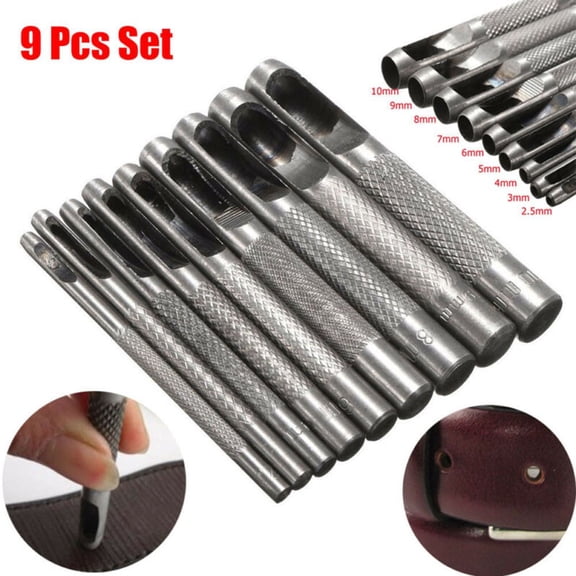 9pcs Heavy-Duty Hollow Leather Hole Gasket Punch Set Cutter Belt Wad Puncher Kit