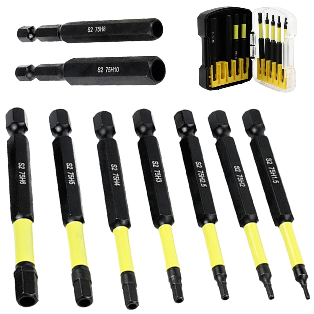 9pcs Hexagonal Shank Metric Allen Wrenches Bit Set H1.5 to H10 with ...