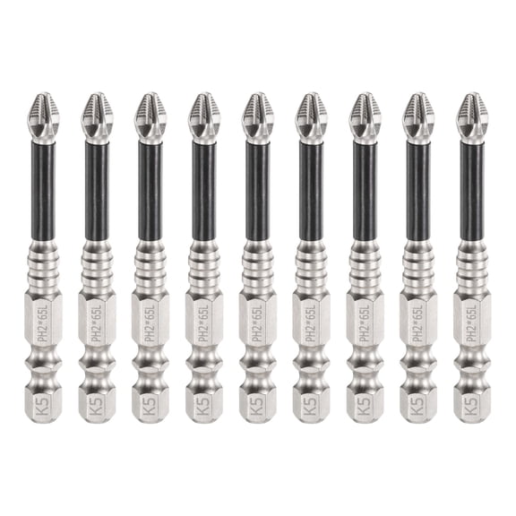 9pcs Impact Phillips Screwdriver Bit PH2 (#2) Anti Slip Tip 1/4" Hex Shank 2.56" (65mm) Long Magnetic Cross Screw Driver Industrial Power Drill Bits for Remove Fastening Screws