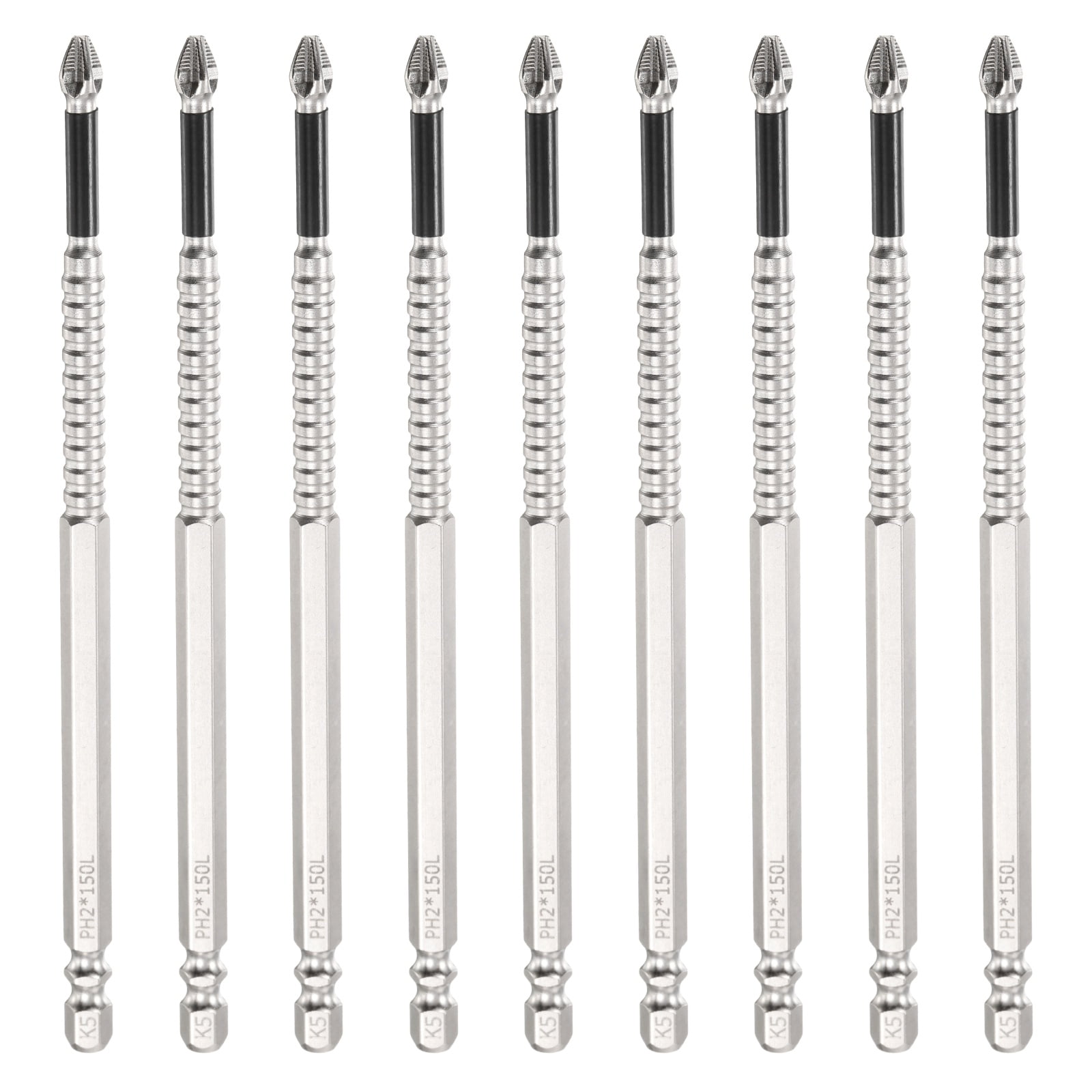 9pcs Impact Phillips Screwdriver Bit PH2 (#2) Anti Slip Tip 1/4" Hex Shank 5" (150mm) Long Magnetic Cross Screw Driver Industrial Power Drill Bits for Remove Fastening Screws