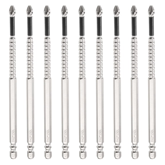 9pcs Impact Phillips Screwdriver Bit PH2 (#2) Anti Slip Tip 1/4" Hex Shank 5" (150mm) Long Magnetic Cross Screw Driver Industrial Power Drill Bits for Remove Fastening Screws