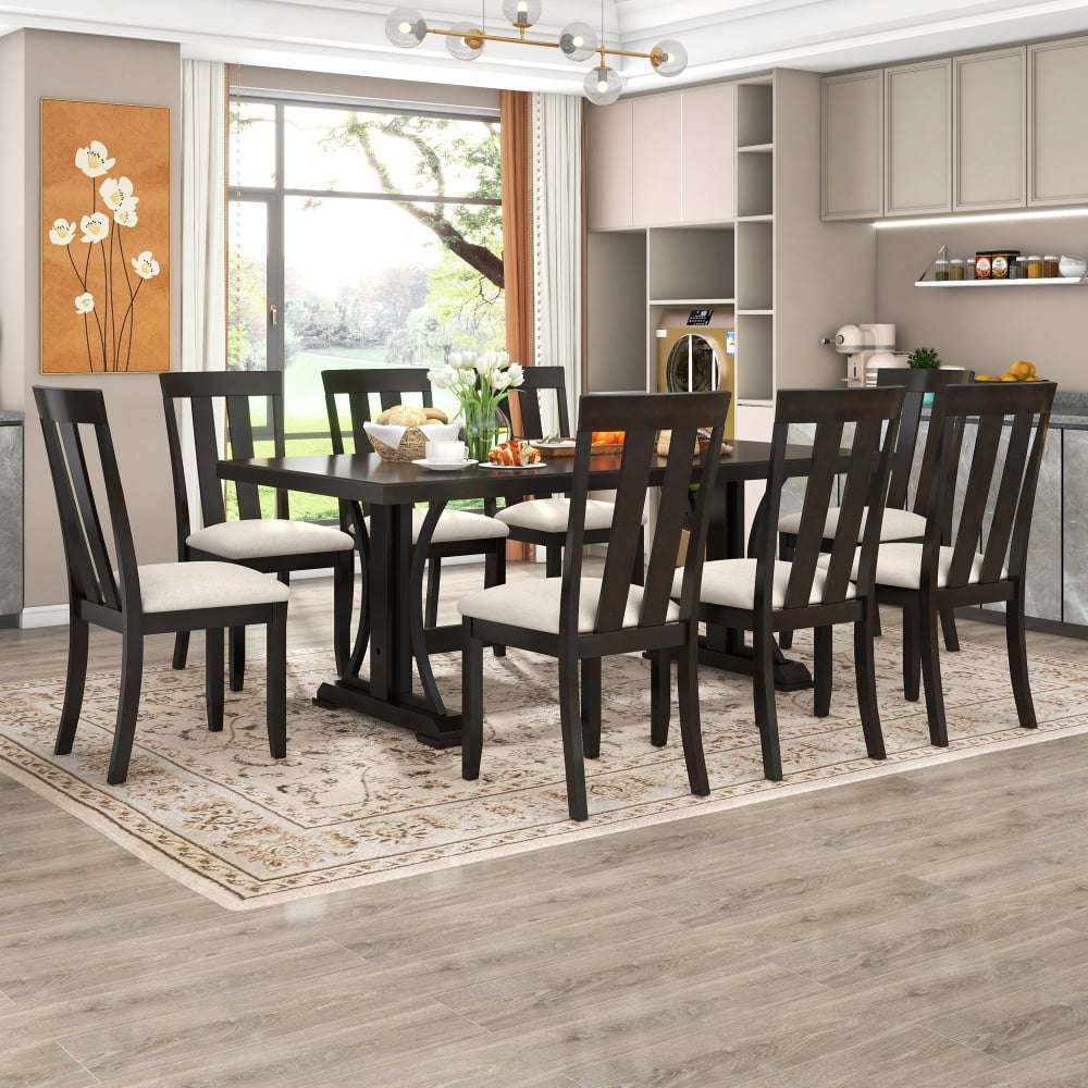 9pcs Industrial Style Dining Table Set,with 8 Dining Chairs,Kitchen ...