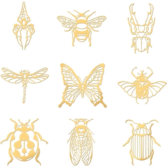 9pcs Insect Pattern Stickers Self Adhesive Metal Picture Stickers Golden Epoxy Stickers for DIY Scrapbooks Epoxy Resin Art Crafts Water Bottle Decor - 1.6x1.6 inch