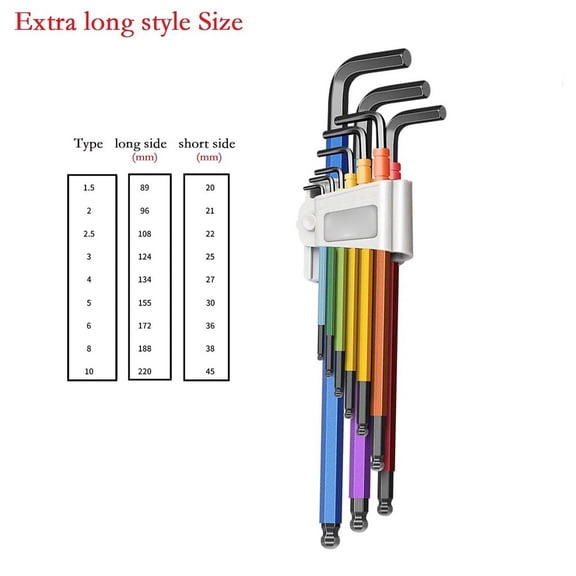 9pcs L Types Hex Key Wrench Screwdriver Set Ball End Hand Repair Tool, Extra Long Black Wrench Set for DIY, Hand Repair, Mechanics, and Home Improvement