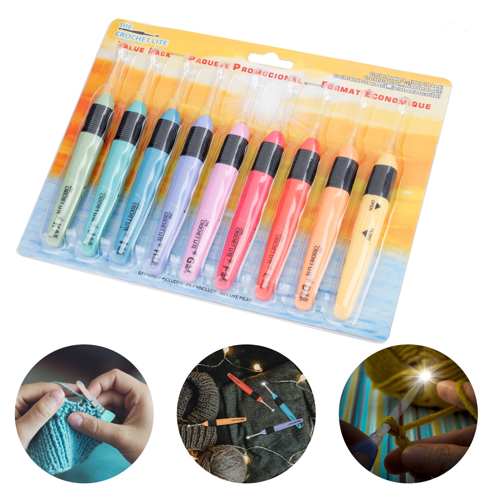 Nghtmre Lighted Crochet Hooks Set- Multiple Sizes and Colors Available? Ergonomic Grip Handles & Organizer. Color Coded Illuminated 9